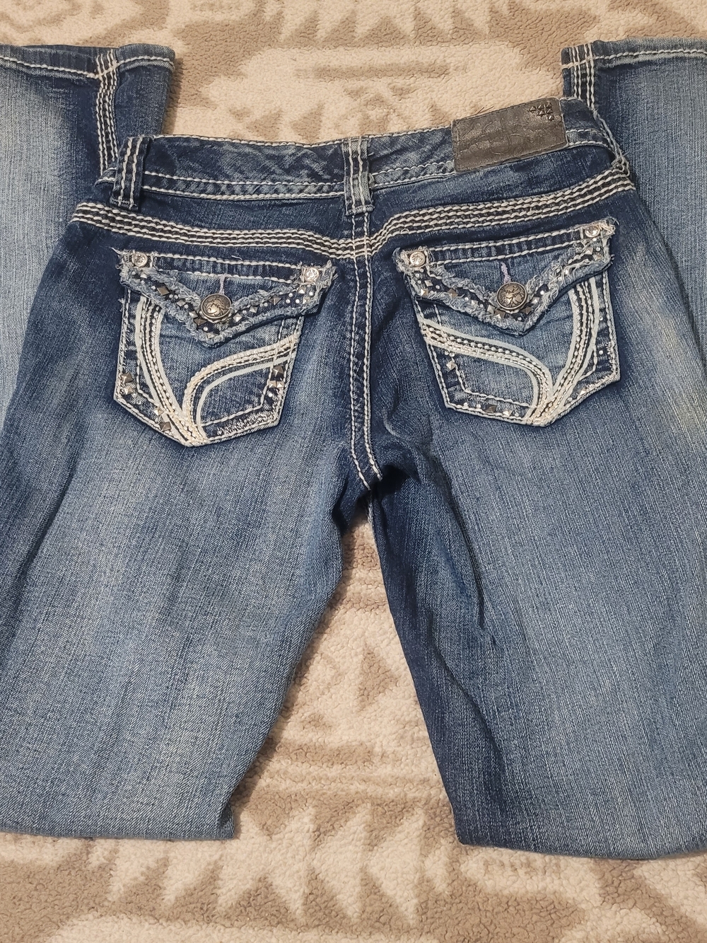 Ariya Dark Blue Bootcut Jeans with White Contrast Stitching - Picture 6 of 9